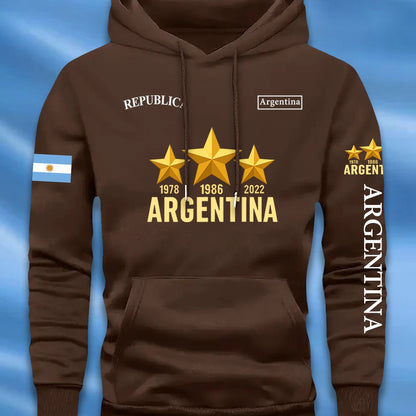 Sudadera casual elegante para hombre con estampado de la bandera argentina y letras