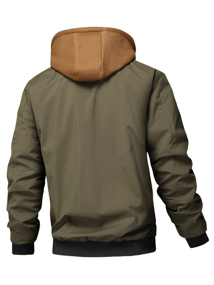 Chaqueta con Capucha y Cremallera para Hombre - Corte Holgado Casual, Marrón y Patrón a Cuadros, Capucha con Cordón, Mangas Largas, Forro, Perfecta para Primavera, Otoño e Invierno, Chaqueta de Otoño Invierno | Chaqueta con Patrón de Cuadros | Chaqueta co