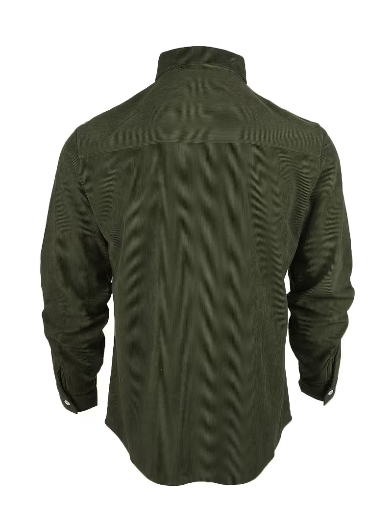 Camisa El Estanciero · Pana Canalada con Paneles de Cuero