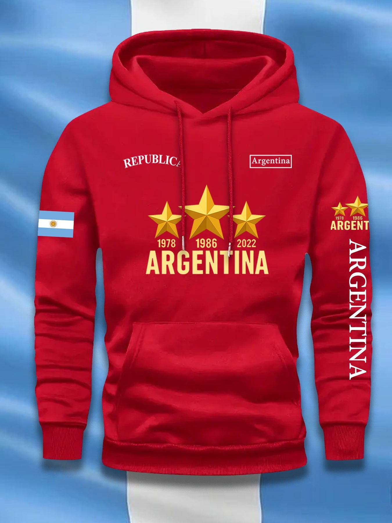 Sudadera casual elegante para hombre con estampado de la bandera argentina y letras