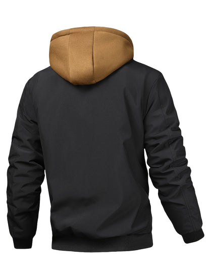 Chaqueta con Capucha y Cremallera para Hombre - Corte Holgado Casual, Marrón y Patrón a Cuadros, Capucha con Cordón, Mangas Largas, Forro, Perfecta para Primavera, Otoño e Invierno, Chaqueta de Otoño Invierno | Chaqueta con Patrón de Cuadros | Chaqueta co
