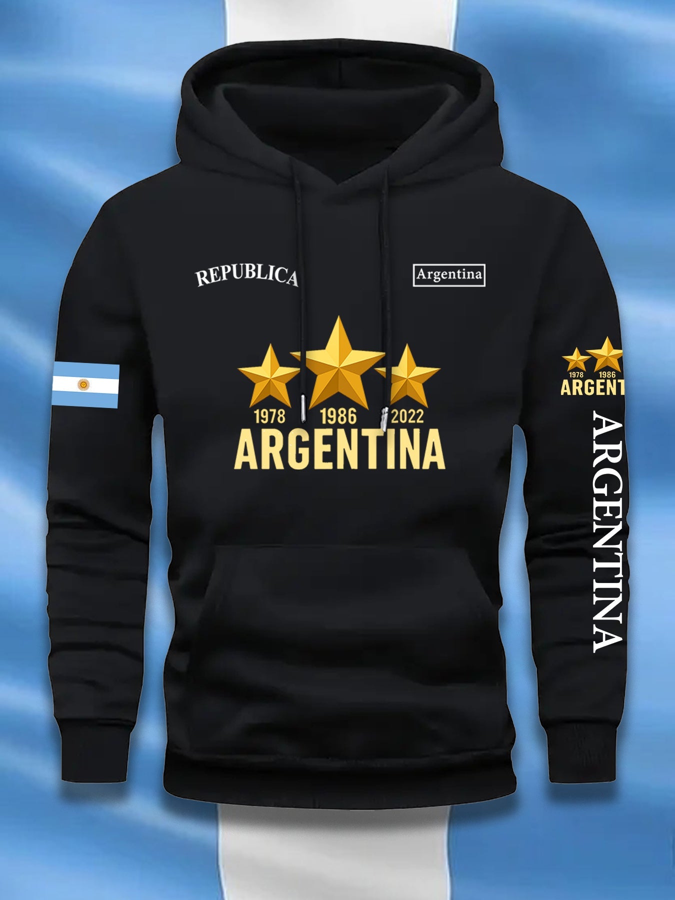 Sudadera casual elegante para hombre con estampado de la bandera argentina y letras
