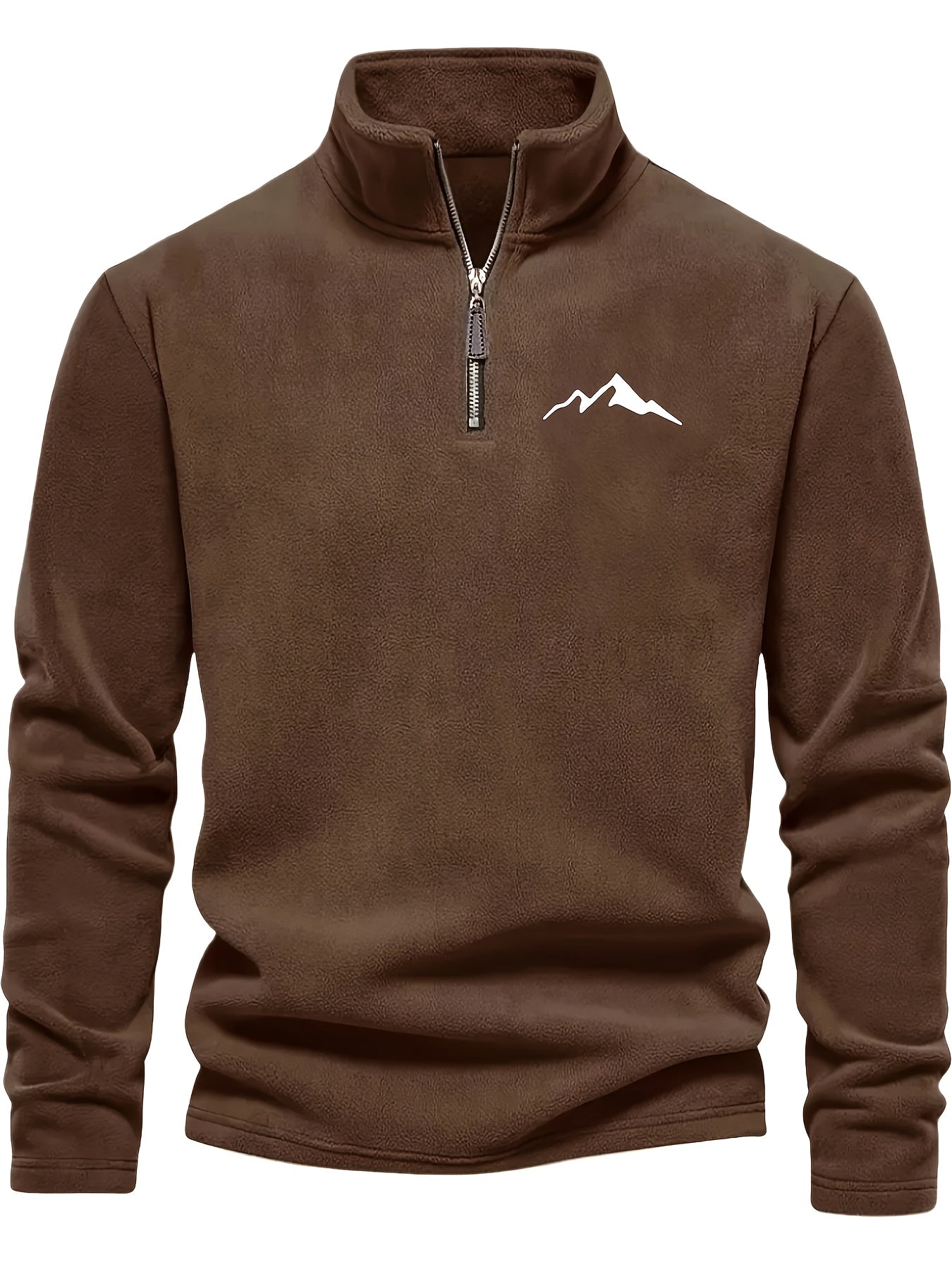 Chaqueta de forro polar grueso para hombre, con cremallera de 1/4, estilo otoño e invierno, con cuello alto pequeño y bordado de montaña