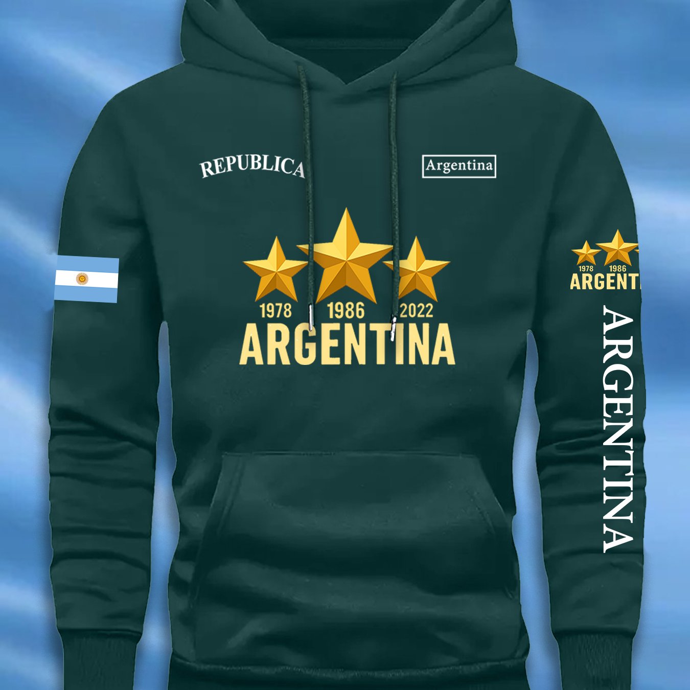Sudadera casual elegante para hombre con estampado de la bandera argentina y letras
