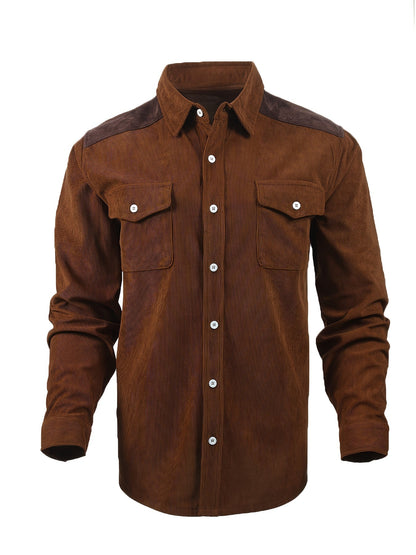 Camisa El Estanciero · Pana Canalada con Paneles de Cuero