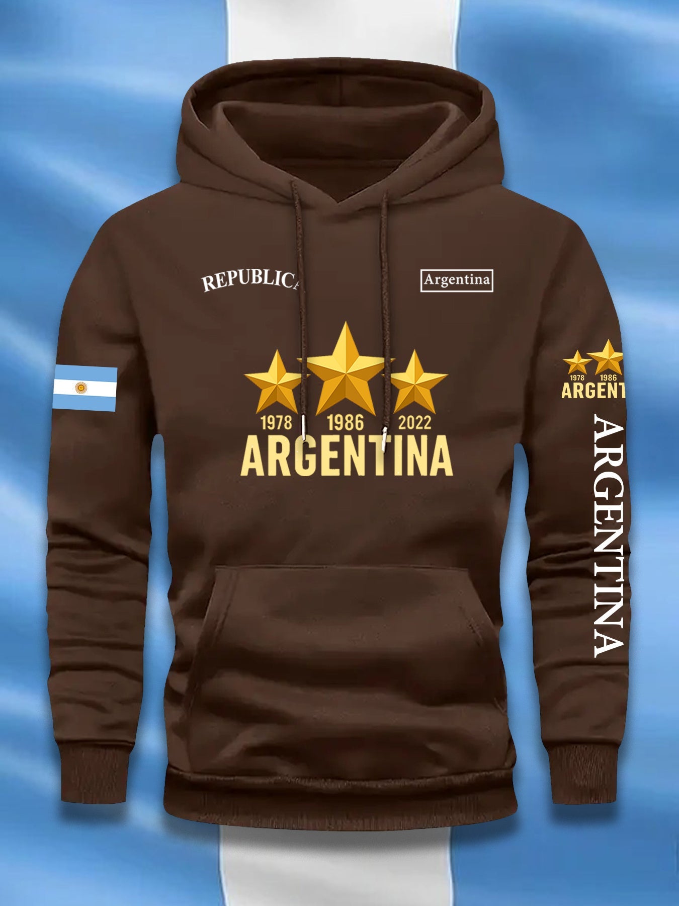 Sudadera casual elegante para hombre con estampado de la bandera argentina y letras