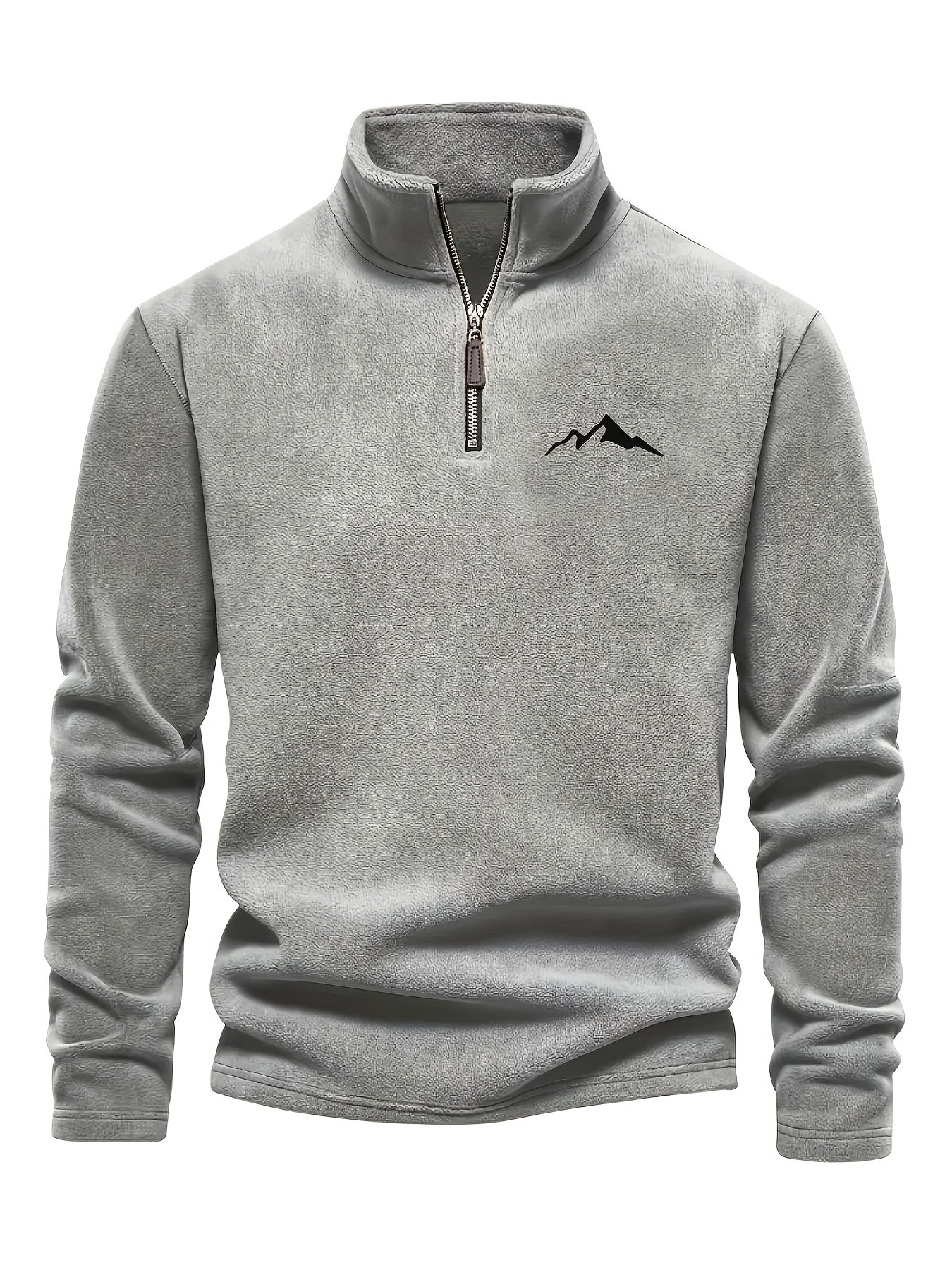 Chaqueta de forro polar grueso para hombre, con cremallera de 1/4, estilo otoño e invierno, con cuello alto pequeño y bordado de montaña